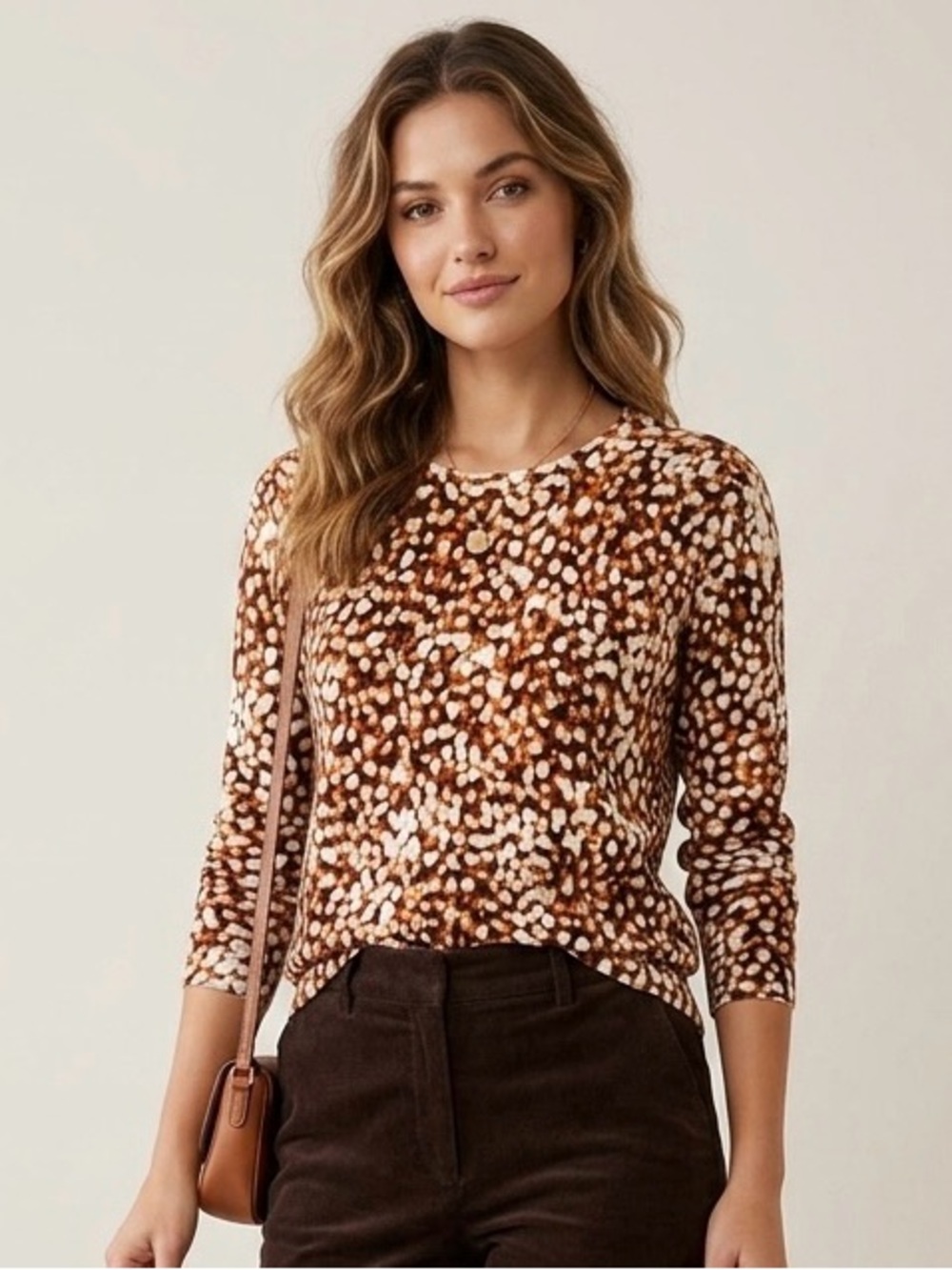 Liverpool LA Abstract Animal Print Knit Sweater 3/4 Sleeve Sweater SZ L